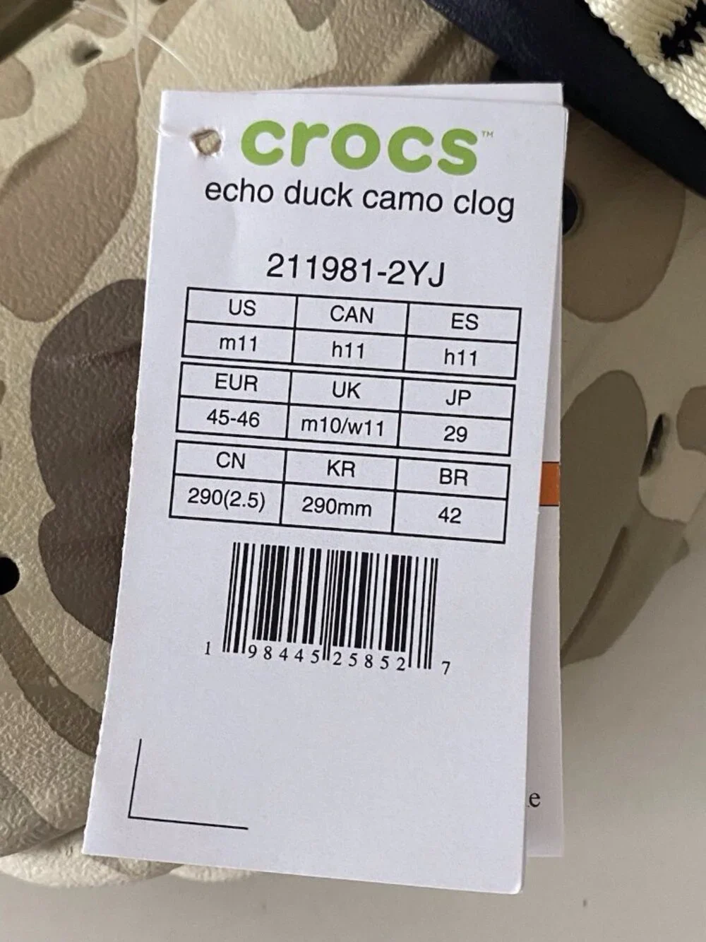 Crocs Echo Duck Camo Clog Slip On Shoes Sandals 211981-2YJ Men’s Sz 11 NEW